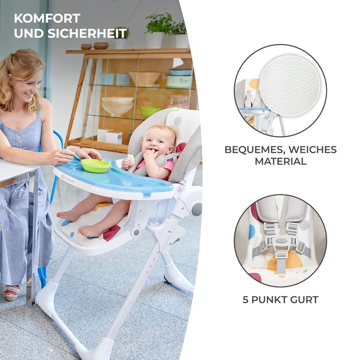Дитячий стільчик Kinderkraft Yummy – багатофункціональний, для малюків від народження, PU-матеріал, легко миється
