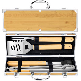 Набір барбекю 4 шт. з нержавіючої сталі: інструменти для гриля, аксесуари для барбекю, подарунок для чоловіків, преміум-якість, кейс для гриля, сад, кемпінг