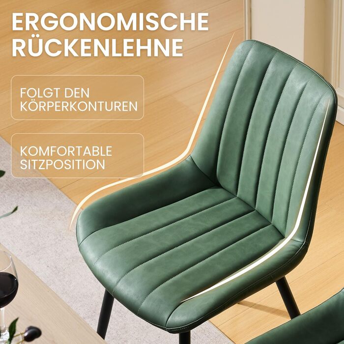 Набір обідніх стільців CLIPOP (4 шт), штучна шкіра, зелений, для кухні та вітальні