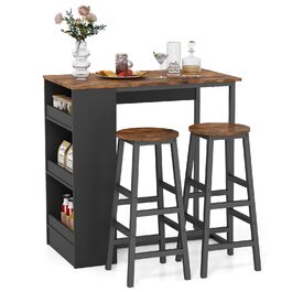 Барний стіл COSTWAY з барними стільцями (набір для 2 осіб), з 3 полицями, кухонний стіл у стилі ретро, колір - коричневий