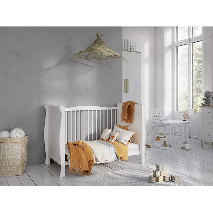 Дитяче ліжко-приліжкове Love For Sleep 120x60 з бар'єром, біле, Leo. Ліжко для новонароджених, збірно-розбірне, з дерева.