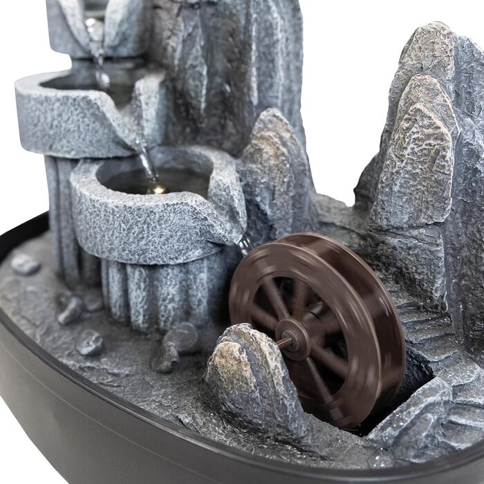 Кімнатний фонтан Lemodo Zimmerbrunnen LED 3-рівневий, з підсвіткою, для дому, офісу, вологостійкий, 27x19x33 см (Водяне колесо)