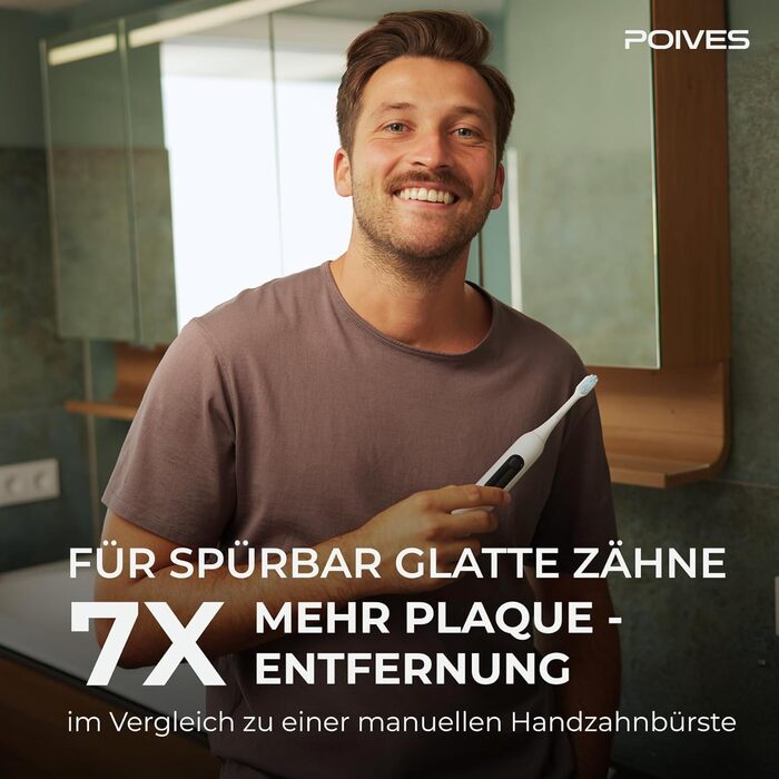 Електрична зубна щітка POIVES P1 Pro з датчиком тиску, 72000 рухів, гарантія до 4 років, 111 днів без ризику, тривалий час роботи, колір Midnight Blue (Silk White)