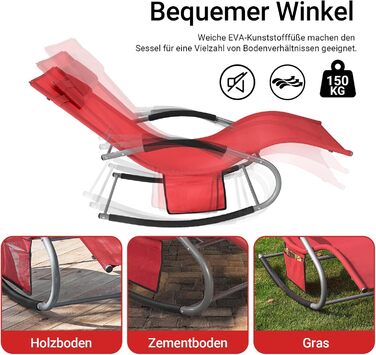 Шезлонг SoBuy для 2 осіб, червоний: стійкий до погодних умов, з підголівником, для саду, тераси, балкону, кемпінгу (150 кг)
