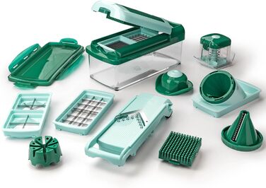 Genius Nicer Dicer Fusion Smart Julietti - Багатофункціональний набір для нарізки овочів та фруктів, 16 частин, зелений