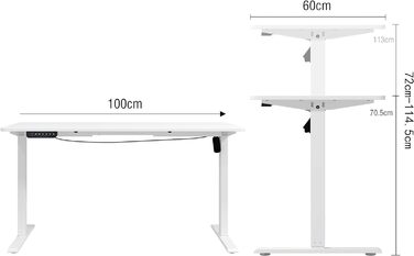 Стіл Panana з регулюванням висоти 120x60 см, Комп'ютерний стіл з електричним регулюванням, Стіл стоячи-сидячи Стоячий стіл Стоячий стіл (100 x 60 см, білий)