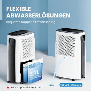 Електричний осушувач повітря 15L, 30㎡, з тачпанеллю, бак 2.5L, дренажний шланг, 46dB, таймер 24h, 3 роки гарантії (25L/день з керуванням через додаток)