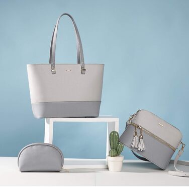 LOVEVOOK Сумка-шоппер для жінок, велика жіноча сумка, шкіряна сумка LOVEVOOK, 3-частинний набір (світло-сірий/темно-сірий)