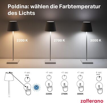 Zafferano Poldina Pro: Бездротова LED-лампа з регулюванням, 38 см, золото, диммер