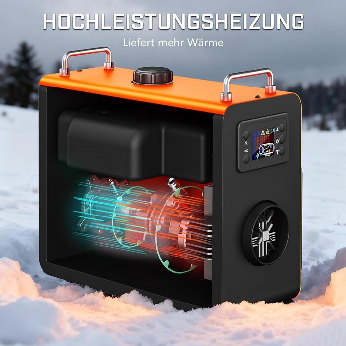 Дизельний опалювач LDHTHOPI 8 кВт, 12/24V з таймером, LCD-дисплеєм та пультом керування. Швидкий нагрів, 4.5L. Економія енергії для гаража, кемпінгу, автодому (Помаранчевий)