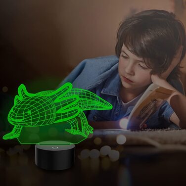 Приліжковий світильник з аксолотлем для дітей, 3D-ілюзійна лампа, настільна лампа для спальні, приліжкова лампа 7 кольорів, світлодіодна настільна лампа USB, подарунки на День Святого Валентина на день народження для хлопчиків і дівчаток, прикраса для дом