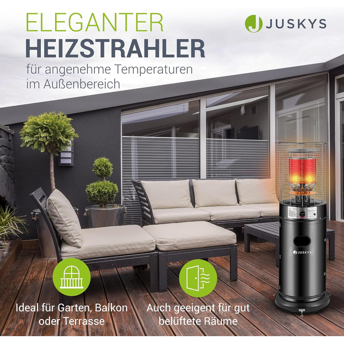 Газовий обігрівач для тераси Juskys® Cuna 11 кВт - обігрівач для тераси, балкону та саду - сумісний з 5 та 11 кг газовими балонами (Газовий балон не входить у комплект)