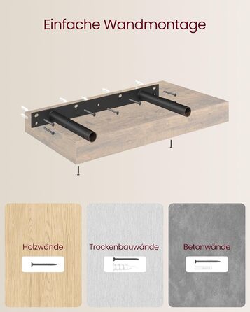 Настінна полиця VASAGLE, 3 шт. у наборі, 20 x 80 x 3,8 см, вінтажний колір, для фотографій, декору, вітальні, кабінету, кухні