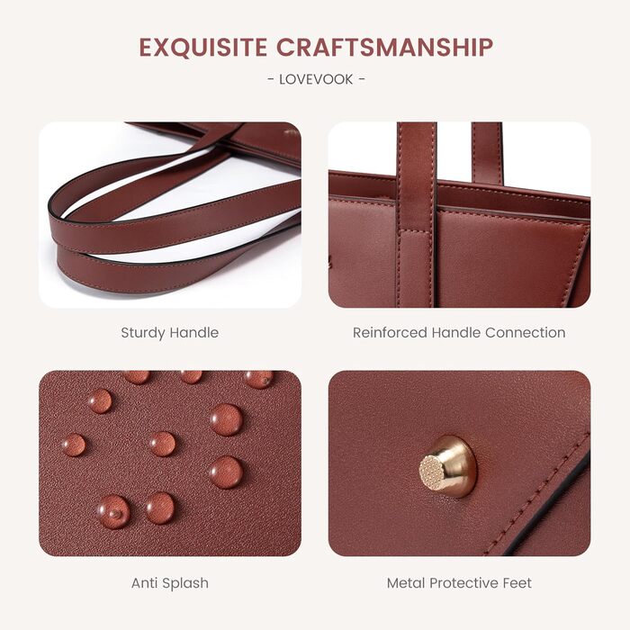 LOVEVOOK Сумка-шопер з натуральної шкіри, велика жіноча сумка на плечі, коричнева, для роботи та повсякденного використання