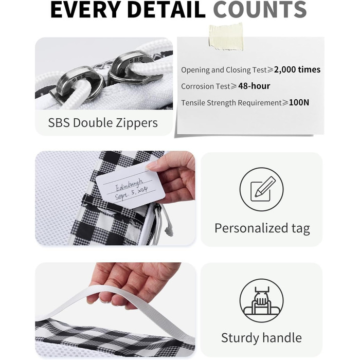 Набір органайзерів для валізи ECOHUB, 6 шт, дорожні компресійні сумки-кубики з ID-тегами, повітропроникні органайзери для одягу та рюкзака, чорно-білий колір