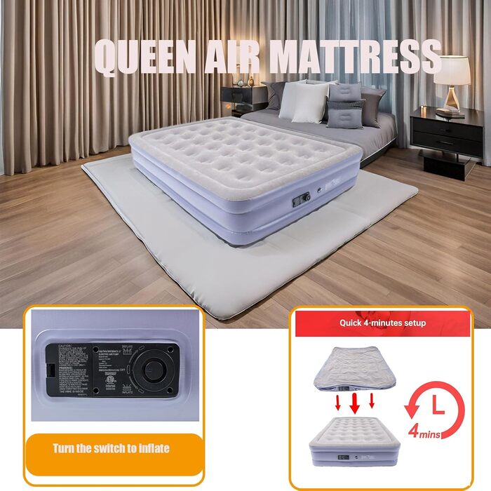 Надувне ліжко Icelus 204x153x23 см з повітряним насосом - ліжко для кемпінгу, подорожей та дому (2 особи)