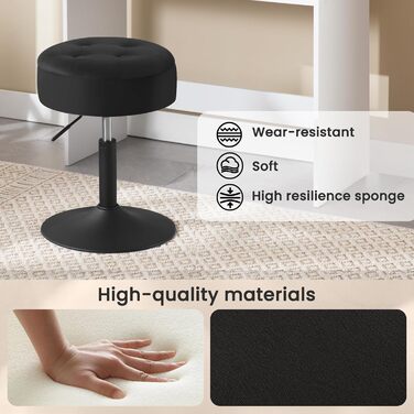 Крісло для туалетного столика WOLTU, пуф з місцем для зберігання, регульована висота, обтягнутий велюром, 360° обертання, для спальні, вітальні, їдальні, чорний, BH329sz-1
