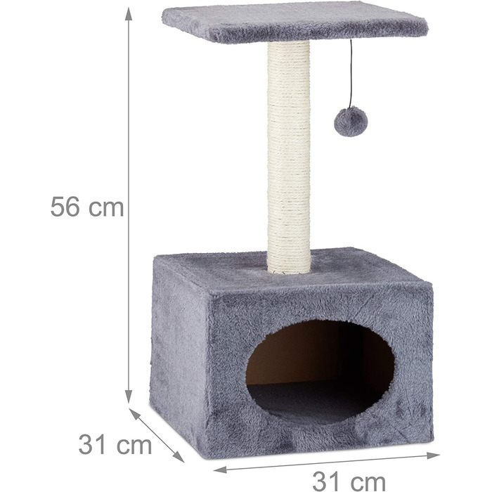 Котяче дерево Relaxdays, дерево для скелелазіння з котячою печерою, сизалевим жердиною і бітом, плюшевий чохол, висота 56x331 см, сірий