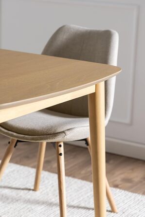 AC Design висувний обідній стіл Monty для 6 осіб, прямокутна стільниця, білий дуб, круглі ніжки, кухонний стіл, 160 x 75 x 90 см