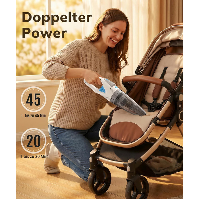 Акумуляторний ручний пилосос для авто та дому, 25000Па, бездротовий з HEPA-фільтром та набором насадок, білий