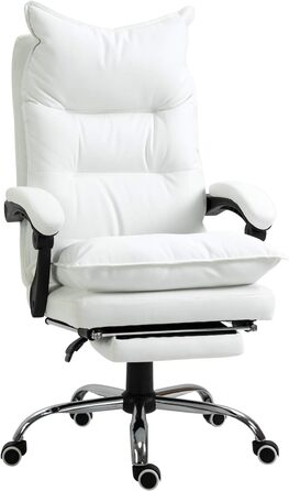 Офісне крісло Vinsetto з підставкою для ніг, регульоване по висоті, поворотне, зі спинкою, зі штучної шкіри (біле)