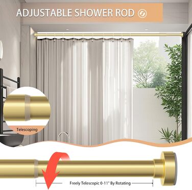 Штанга для душу, золота, 86-167 см, нержавіюча сталь, регульована, з пружинним натягом, антиковзаюча, без свердління, для ванної кімнати, гірлянда, вікно, золото 34'-66”