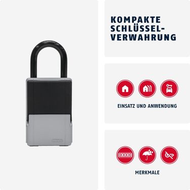 Сейф для ключів ABUS KeyGarage 797 LED - з підвісним замком, підсвічуванням, для ключів та дрібних цінностей, чорно-срібний (міні)