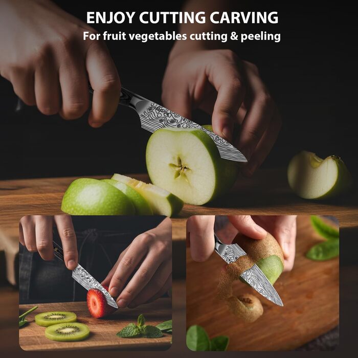 MOSFiATA ніж кухарський Сантоку, професійний ніж для кухні, універсальний ніж з нержавіючої сталі, дуже гостре лезо, з подарунковою коробкою, 7' (4 дюйми) ніж для фруктів
