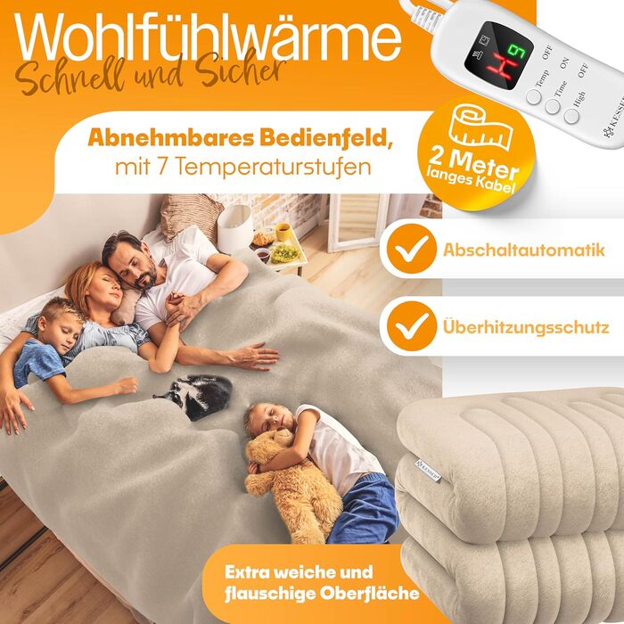 Електрична грілка KESSER® з плюшу 160x120 см, антрацит, з таймером, 7 температурних режимів, пральна до 40°C, цифровий дисплей, сертифікат TÜV SÜD GS