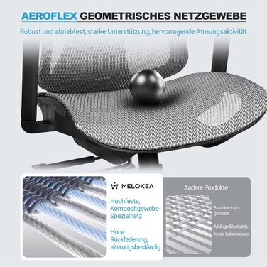 Ергономічне крісло для офісу та дому, 4D підлокітники, регулювання глибини сидіння, 4-рівневий нахил, гумові колеса, сітчасте сидіння, висока спинка, для великих людей, Homeoffice & Gaming (Сірий, сітчасте сидіння)