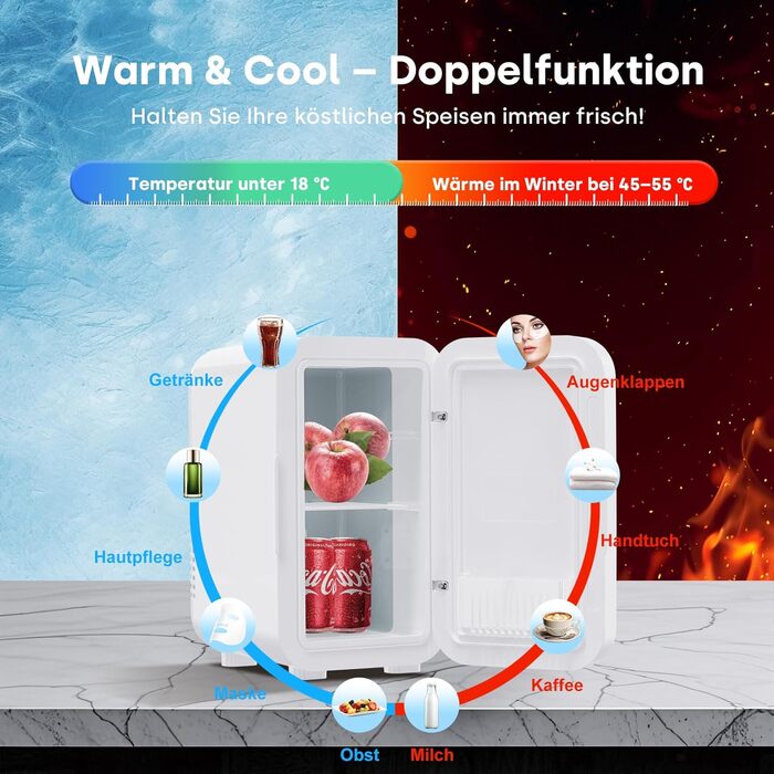 Міні-холодильник Enventor 6 л (8 банок), портативний охолоджувач та підігрівач, живлення AC/DC 12V для авто, спальні, косметики та напоїв, білий