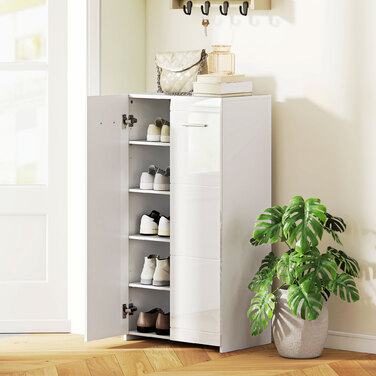 Шафа для взуття з глянцевим покриттям, органайзер для взуття з регульованими полицями для передпокою, коридору, вміщує до 10 пар, білий