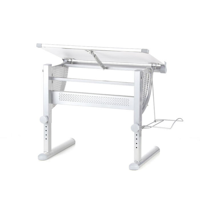 Дитячий стіл BELIA регульований по висоті та куту нахилу, білий / сріблястий, hjh OFFICE