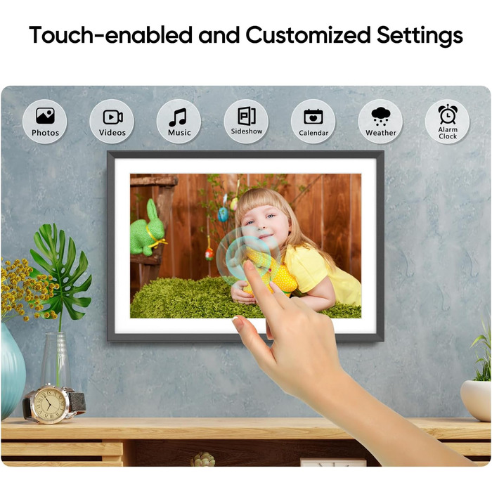 Цифровий фоторамка ARZOPA 15.6 дюймів: безлімітний хмарний сховище, віддалена передача фото та відео, FHD сенсорний екран. Подарунок на святкові дні. Модель D15 (Чорний)