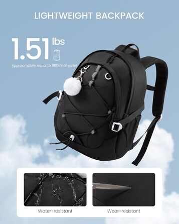 Шкільний рюкзак LOVEVOOK для підлітків, 5 клас, з нагрудною стрічкою, легкий, для дівчаток, 17.3 дюйми (Чорний)