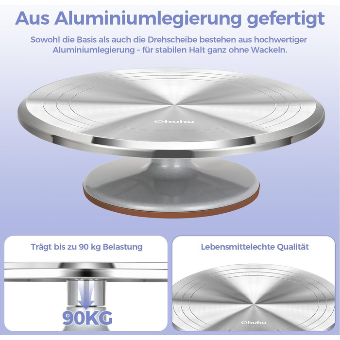 Ohuhu Поворотна підставка для тортів 30 см, алюмінієвий сплав, для декорування тортів (срібна)