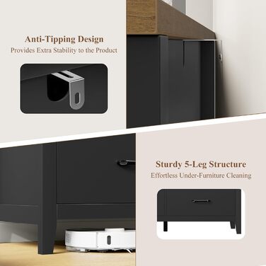 Комод HOCSOK з 6 висувними ящиками, чорний комод з дерев'яною полицею, шафа для зберігання в вітальню, спальню, кімнату для підлітків та коридор, 100x40x81 см