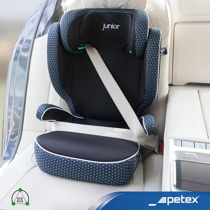 Автокрісло PETEX з ISOFIX - стандарт i-Size згідно ECE R129 для дітей зростом приблизно 100-150 см, регульоване по висоті дитяче автокрісло в (синє, базове)