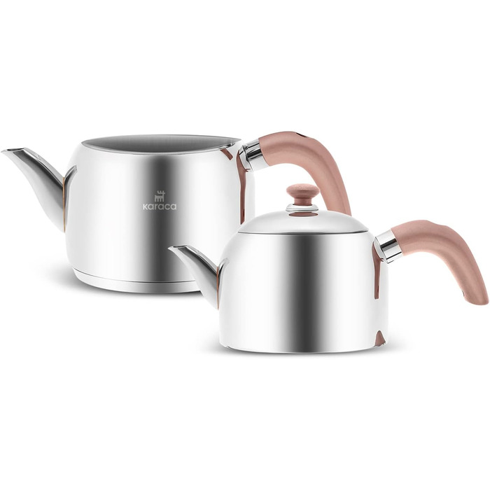 Набір для заварювання чаю Karaca Edge Mini Induktion Base Rose: чайник 1 л + глечик 2,5 л | Турецький чайник