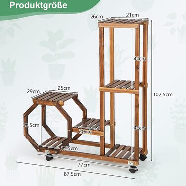 Підставка для рослин з дерева, стелаж для квітів на колесах, багатоповерховий, для балкона/тераси/саду, 4LIFE