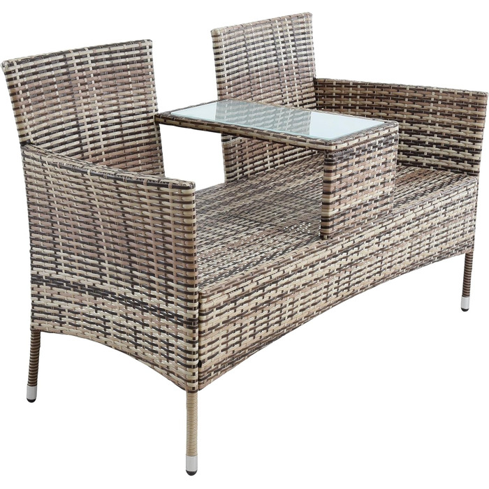 Садові меблі ESTEXO з ротангу: Лавка-диван 2-місна, комплект для саду та балкону, бежево-коричневий