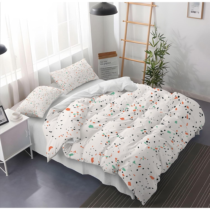 Сіра постільна білизна 180x200 см Геометричний дизайн, двостороння постільна білизна з м'якої мікрофібри, гіпоалергенна, 3 частини (1 простінь, 2 наволочки 80x80 см), сучасний дизайн