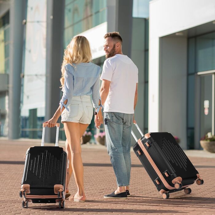 Набір валіз LEADZM 3 шт. з захистом кутів, жорсткий набір валіз-ролерів з ABS, телескопічна ручка, ручна поклажа (чорно-коричневий)