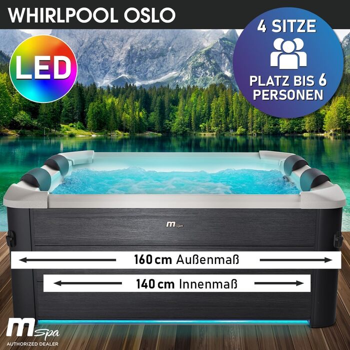 Гідромасажний басейн-джакузі BRAST Whirlpool MSpa Oslo для 6 осіб, 160x160x65 см, 120 масажних форсунок, LED-підсвітка, зимостійкий, для дому та вулиці