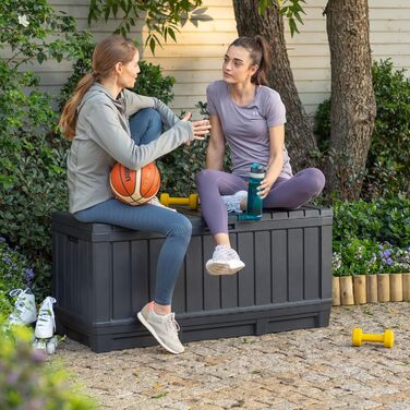 Садова скриня-лавка Koll Living Kentwood 350л антрацит: водонепроникна, для зберігання подушок, садового інвентарю та іграшок
