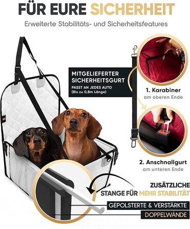 Надміцне автокрісло HELDENWERK для собак-посилені стінки і 5 ременів безпеки-водонепроникне автокрісло для собак на задньому і передньому сидіннях (світло-сірий)