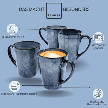 Набір кавовий SÄNERG Darwin 12 предметів для 4 осіб, керамічний, блакитний, 300 мл, преміум-якість