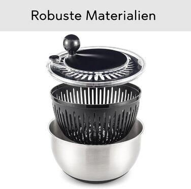 Салатниця-швидкоосушувач зі сталі нержавіючої, 4.5 л, з ручкою, BPA-free