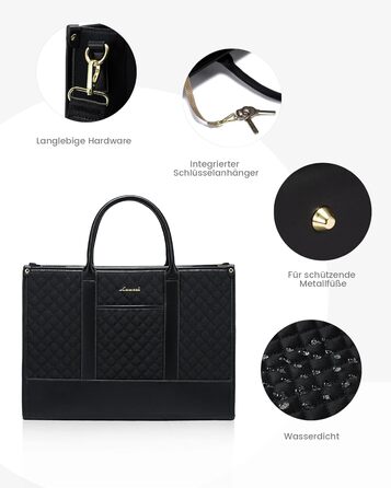 LOVEVOOK Сумка для ноутбука 15.6 дюймів, водонепроникна, для жінок, чорна, велика, ділова, шкіряна, для роботи, навчання, офісу, універсітету