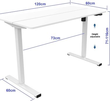Електричний стіл з регулюванням висоти 120x60 см, Стіл з регулюванням висоти Ергономічний стіл сидячи і стоячи Комп'ютерний стіл Регульований по висоті стоячий стіл Регульований стіл (білий)